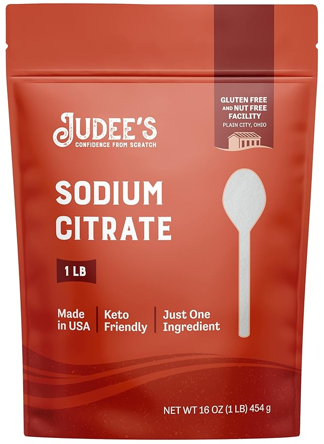 Judee's Gluten Free Sodium Citrate 1lb (16oz) - 100% Non-GMO, Keto-Friendly and Nut-Free - Food Grade - Great for Molecular Gastronomy Cooking - Emulsifier for Cheese Sauce - Serves as Preservative