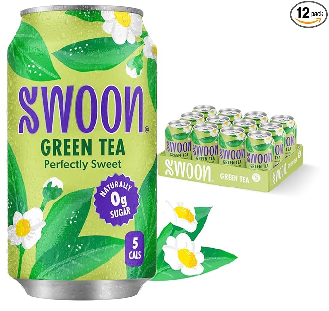 Swoon Perfectly Sweet Green Tea | Zero Sugar, Lightly Caffeinated & Refreshing | Keto, Paleo, Vegan, Non-GMO & Gluten-Free | Naturally Sweetened with Monk Fruit & Stevia | Only 5 Calories (12 Fl Oz, 12-Pack)