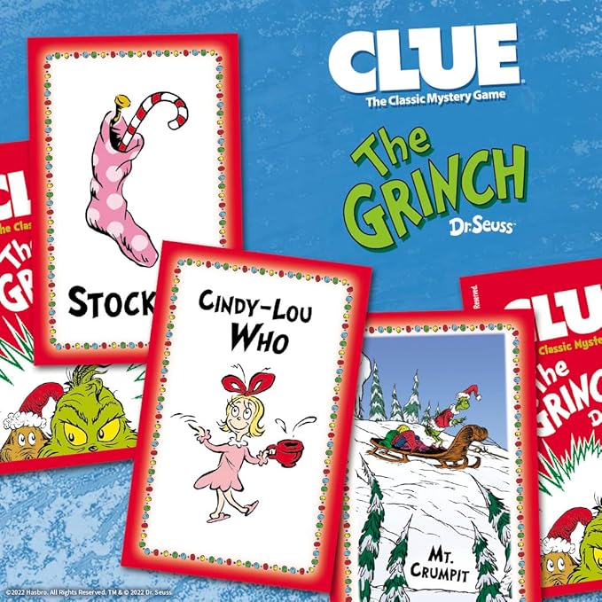 CLUE: The Grinch, Classic Mystery Board Game, Solve The Holiday Theft in Whoville with Cindy-Lou & More, Discover Who, Where, and What was Taken, Officially Licensed Dr. Seuss Merchandise