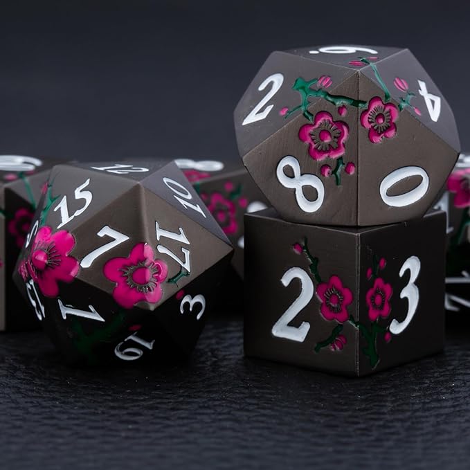 Metal DND Dice Set, 7 PCS With Gift Case for Dungeons and Dragons, Solid Metal Dice for Tabletop Game (Pearl Gun-Pink-Green)