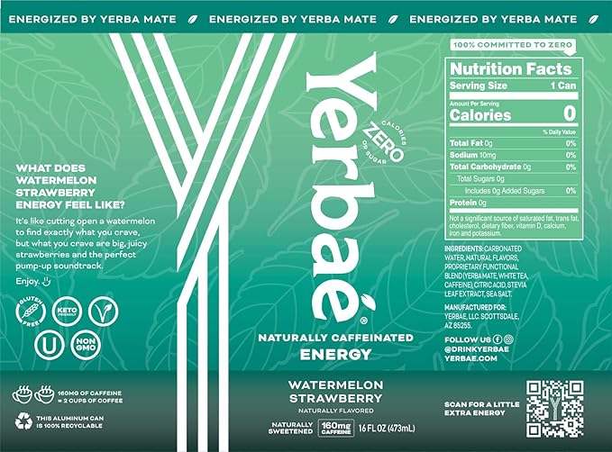 Yerbaé Energy Beverage - Variety Power Pack, 0 Sugar, 0 Calories, 0 Carbs. Yerbae is Energized by Yerba Mate, Plant-Based, Healthy Alternative to Sugary Energy Drinks, 16oz cans (12 Pack)