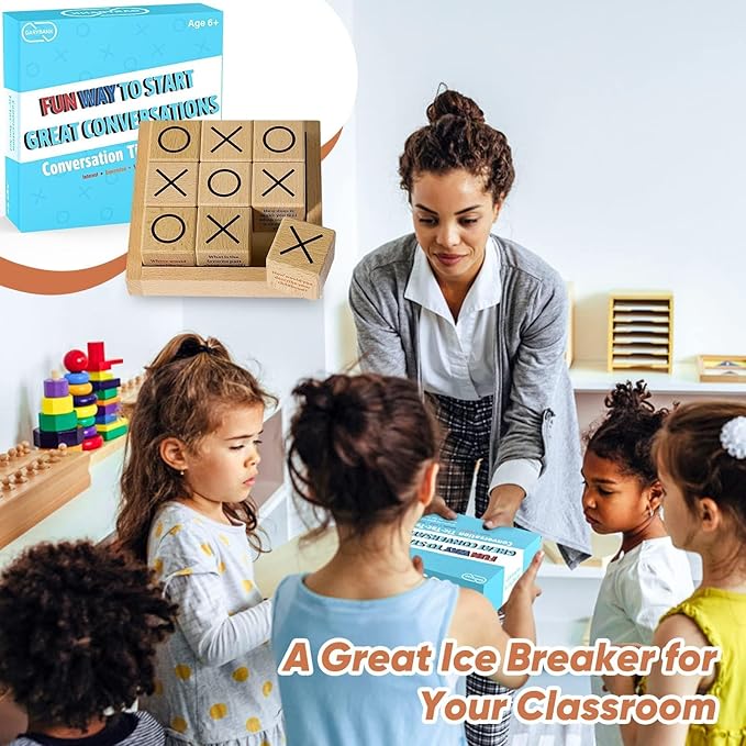 Garybank Sharing Joy Talking Tic Tac Toe Therapy Games for Teens Kids, Great Conversation Starter - Building Relationship, School Game for Counselors Gifts, Wooden Blocks for Family Conversation Night