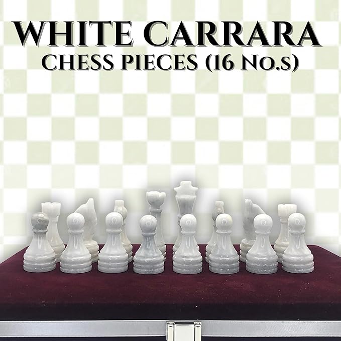Handcrafted Premium Marble Chess Pieces Set – Elegant 32-Piece Replacement for 12-15 Inch Chess Boards Storage Box (White and Green)