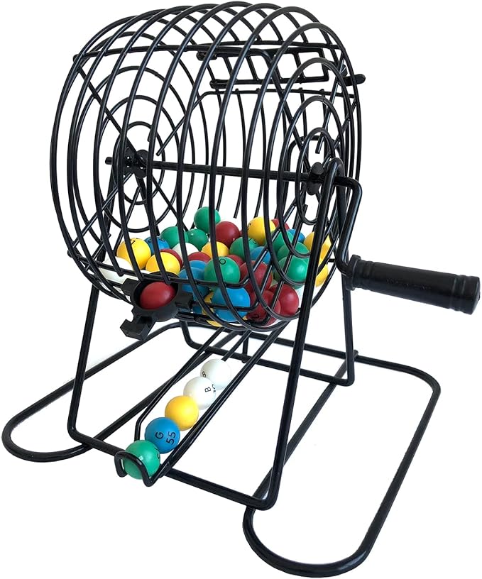 Yuanhe Deluxe Bingo Game Set-Includes Metal Cage,500 Colorful Bingo Chips,100 Bingo Cards,75 Colored Balls,Plastic Masterboard,Great for Large Groups,Parties …