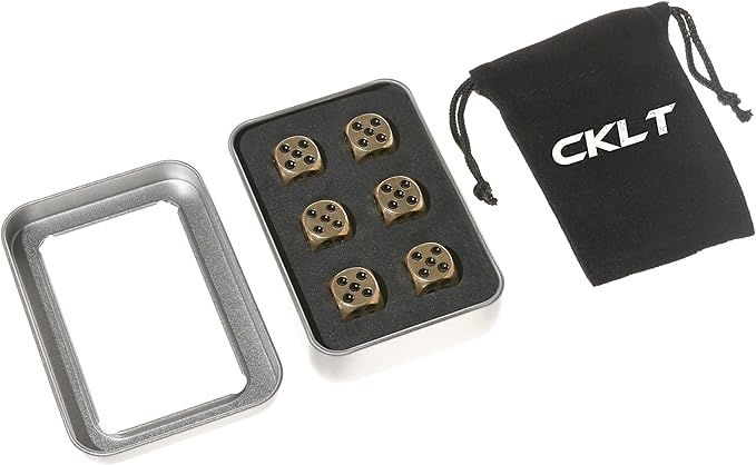 6 Sided Metal Brass Dice with Black Pips, Tables Board Game Dice, 6pcs Solid Gift Brass Dice, Tabletop Games Set for Poker Party Playing Games