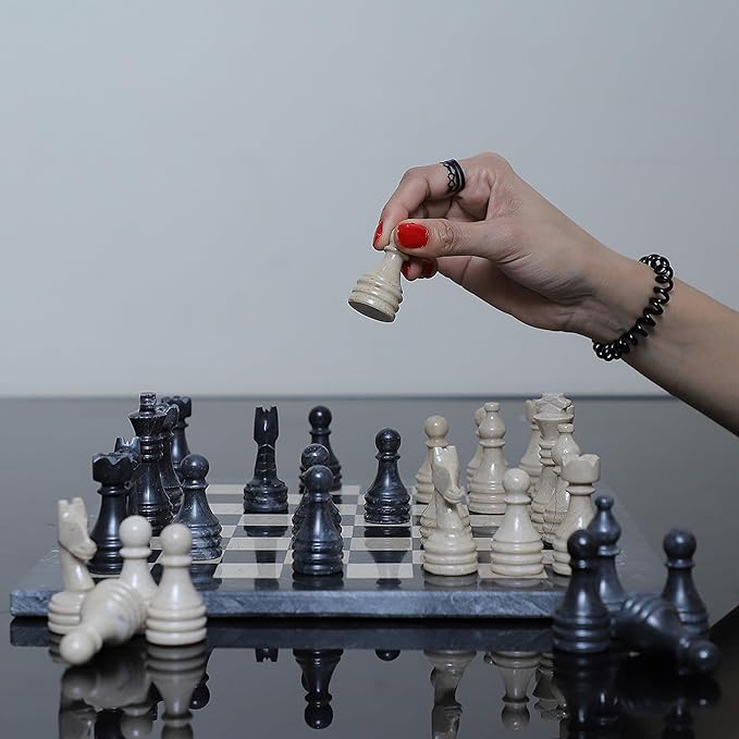 Handmade Marble Chess Set - Black & Verona (12 x 12 Inches) - Chess Sets for Adults - Premium Quality Chess Boards - Fancy Chess Boards