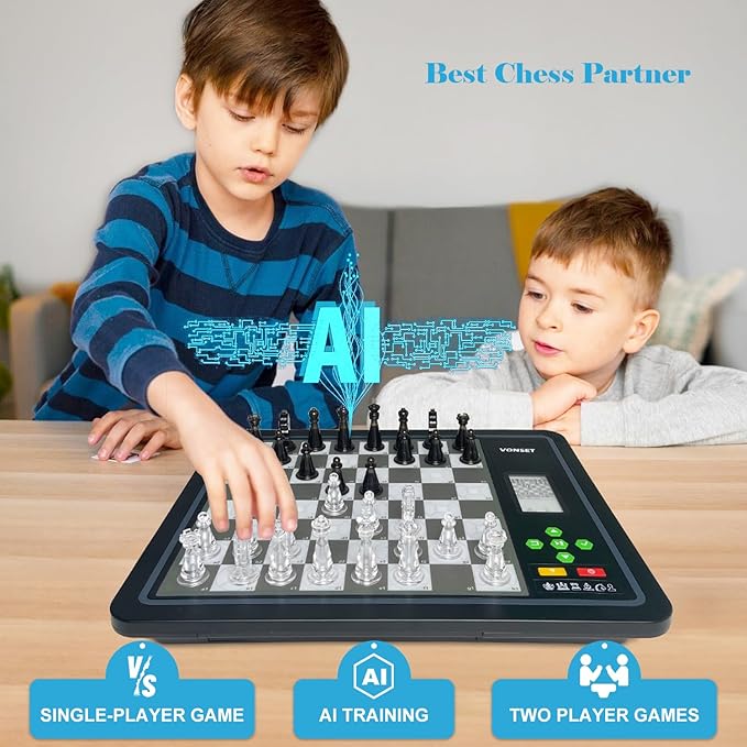 Electronic Chess Games with Piece Position Display L6 Computer Chess Set, Computer Chess Board with LED Light Electronic Chess Set for Beginners and Chess Lovers Chess Set Board Game