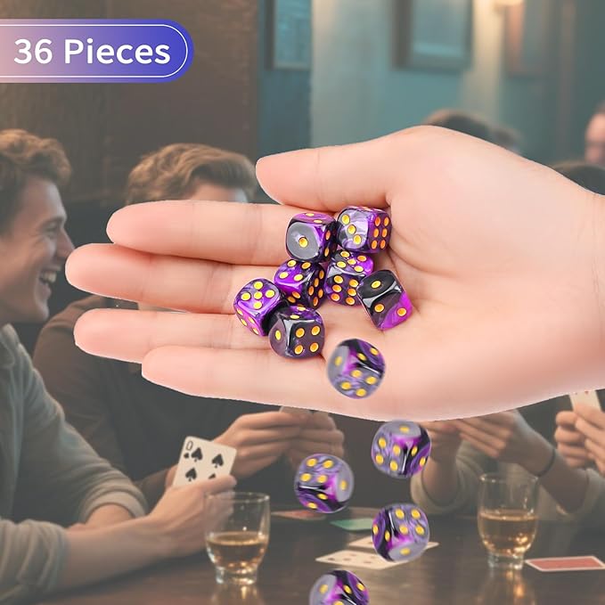 36 Pieces 12mm 6 Sided Mini Dice Set,Two Colours D6 Game Dice Set,6 Sided Standard Game Dice for Board Games Dice Games Classroom Teaching Dices Game,with Portable Gaming Box(Purple & Black)