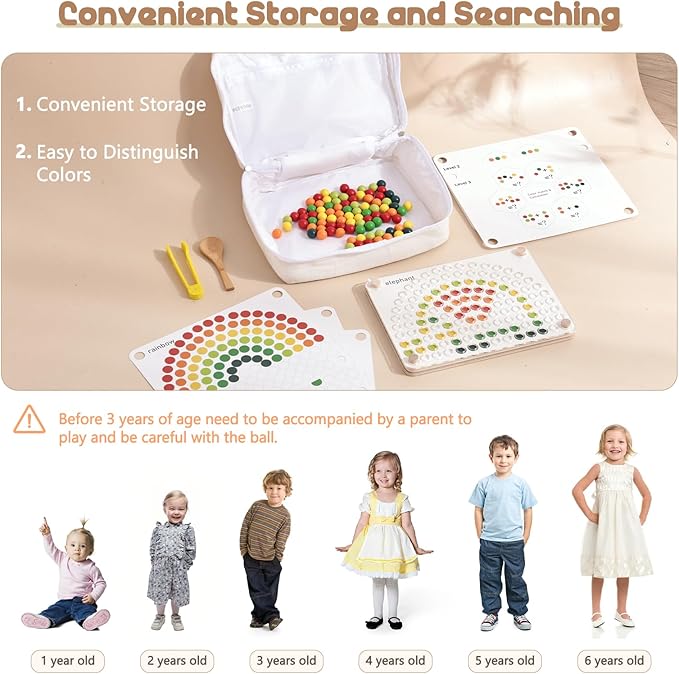 ibwaae Wooden Peg Board Beads Game Color Matching Toys for Toddlers Counting Toy for Preschoolers Learning Montessori Toys Fine Motor Math Gift for Girls and Boys