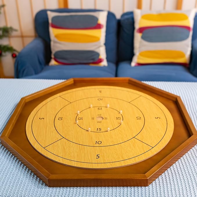 Tournament Crokinole & Checkers, 30" Official Crokinole Board Game | 26" Playing Surface, 24 Black & White Discs, Canadian Heritage Tabletop Games, Dexterity Krokinole Games Families and Friends