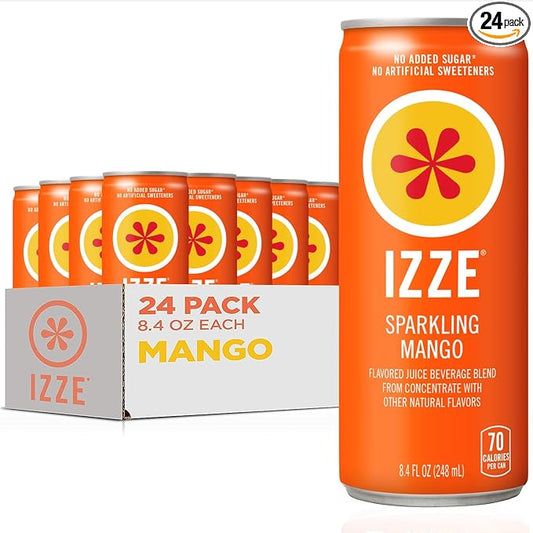 IZZE Sparkling Juice Beverage Blend, Mango, No Sugar Added, 8.4 FL OZ, 24 Cans