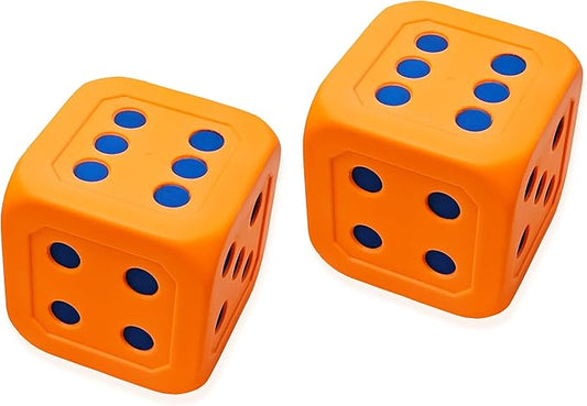 Macro Giant 6 Inch PU Foam Jumbo Big Playing Dice, Set of 2, Neon Orange, Math Teaching, Teaching Aids, Board Games, Kid Toy