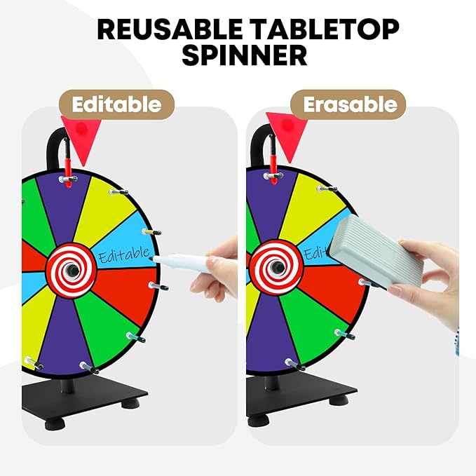 12" Heavy Duty Spinning Wheel for Prizes,10 Colorful Prize Slots Tabletop Spinner,Color Prize Wheel for Trade Show,Fortune Spinning Game,Carnival 2Packs