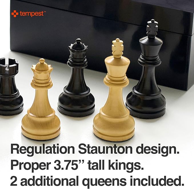 TEMPEST Ultimate Chess Ensemble :: Reykjavik 1972 Wooden Chess Set + Hardwood Portable Chess Board + Weatherproof Carry-All Bag + Lacquer Storage Box + Scorebook + Tempest Deluxe Chess Clock/Dock