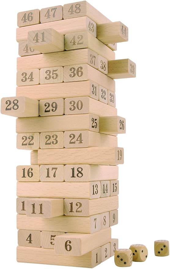 CoolToys Timber Tower Wood Block Stacking Game - Number Match Playset (48 Pieces)