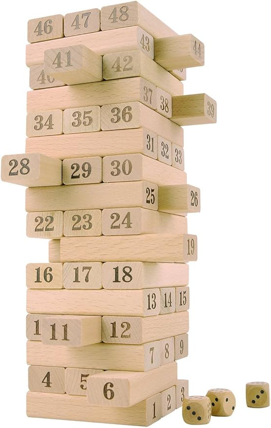 CoolToys Timber Tower Wood Block Stacking Game - Number Match Playset (48 Pieces)