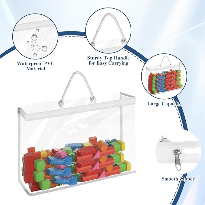 12 Pack Clear PVC Toy Storage Bag with Zipper, Plastic Toy Storage Bags with Handle, Dust-Proof and Waterproof Toy Organizer Bags, Portable Handheld Toy Travel Bag for Blocks Set, Puzzles, Small Toys