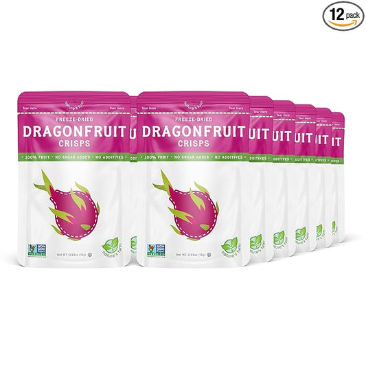 Nature’s Turn Freeze-Dried Dragon Fruit Crisps – Healthy, Gluten-Free, Crispy & Delicious, Plant-Based Snack, Ideal for Cereal, Smoothies, School Lunches, & On-the-Go, Pack of 12 (0.53 oz Each)