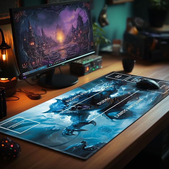 Playmat with Zones for MTG Card Game Playing, Game Mats Tabletop Magic Play Mat 24"x14" Commander Deck Gaming Desk Duel Mat Card Gameplay Mats for Beginner, Feral Wolf Werewolf