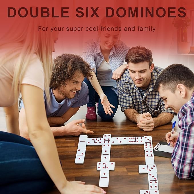 Dominoes Set for Adults, Double 6 Dominos Game Set with 28 Domino Tiles Double with Upscale Gift Boxes -7 Polyhedral Dice -Classic Board Games (Light Brown)
