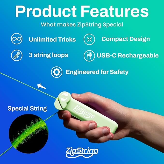 Original - As Seen on Shark Tank - Classic ZipString Rope Launcher Toy, Perfect for Kids & Adults - Fly a String Loop in The Air for Endless Tricks & Fun, Wonderment Awaits,Luscious Lime