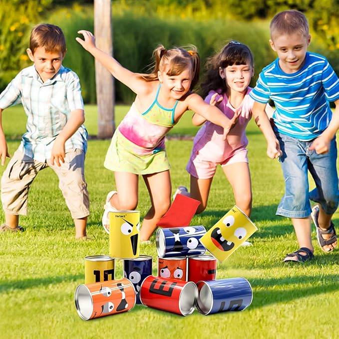 Halloween Bean Bag Toss Game for Kids & Family, Carnival Party Game with 10 Funny Face Cans & 4 Bean Bags