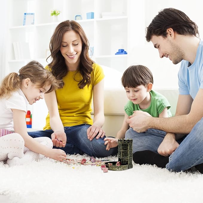 D&D Dice Tower with Tray, Castle Wall Carving DND Dice Rolling Tray for Dungeons and Dragons | Easy Roller Perfect for Board Game, D&D and RPG, (Ancient Golden)