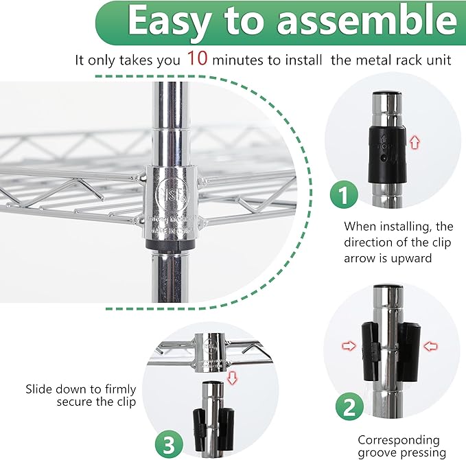 BestOffice Garage Shelving 5 Tier Metal Storage Shelves 750lbs Weight Capacity Heavy Duty Wire Shelving NSF Certified Utility Shelves with Leveling Feet for Garage Home Office, Chrome