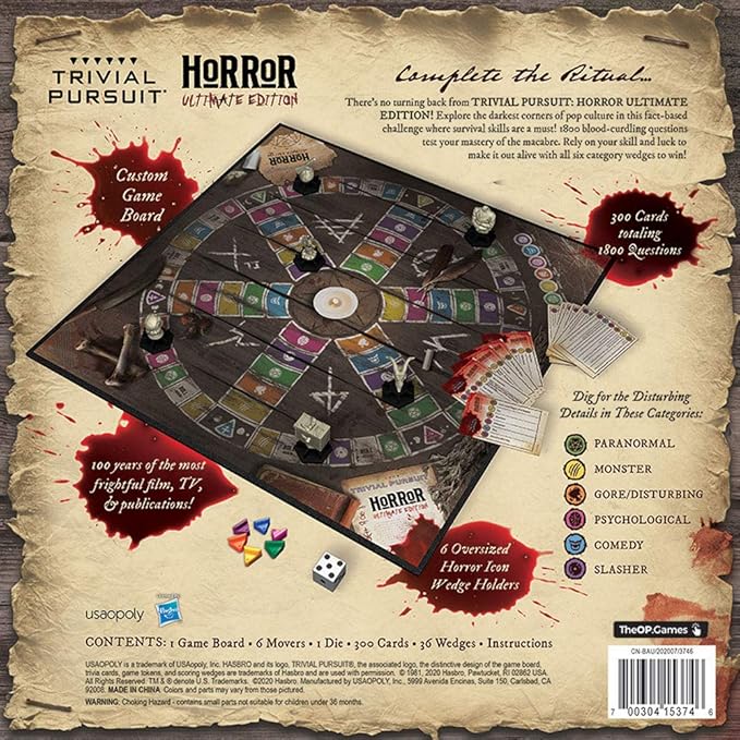 Trivial Pursuit Horror Ultimate Edition | Horror Trivia Game Featuring 1800 Questions from Classic Horror Films & Books | Collectible Trivia Board Game for Fans of Horror Movies