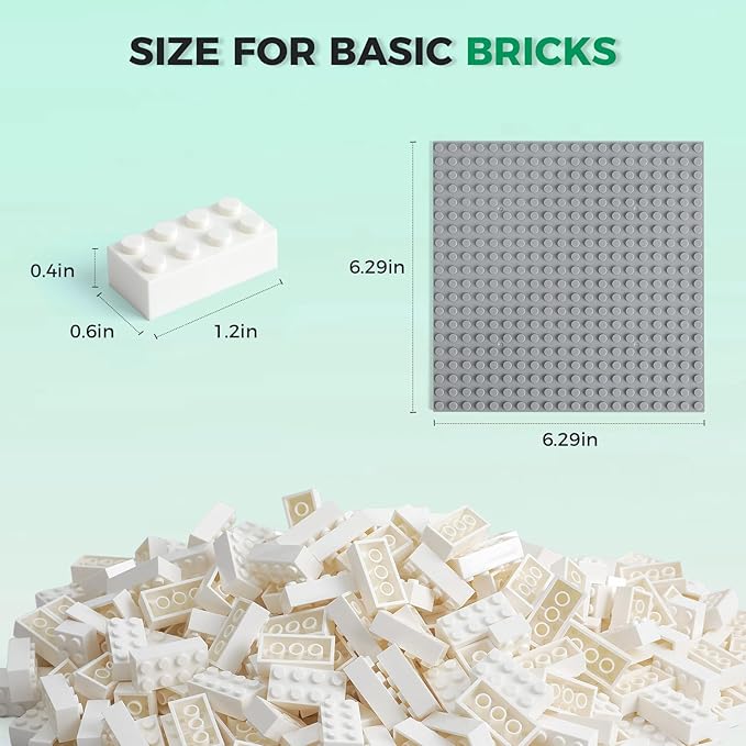 500 Piece Classic Building Bricks and 1 Gray Baseplate, 2x4 Bricks Bulk Creative Building Toys, Blocks Bulk for Kids Ages 6+, White