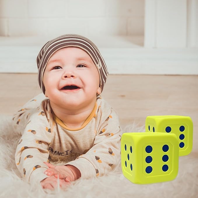 Macro Giant 6 Inch PU Foam Jumbo Big Playing Dice, Set of 2, Neon Yellow, Math Teaching, Teaching Aids, Board Games, Kid Toy