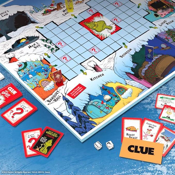 CLUE: The Grinch, Classic Mystery Board Game, Solve The Holiday Theft in Whoville with Cindy-Lou & More, Discover Who, Where, and What was Taken, Officially Licensed Dr. Seuss Merchandise
