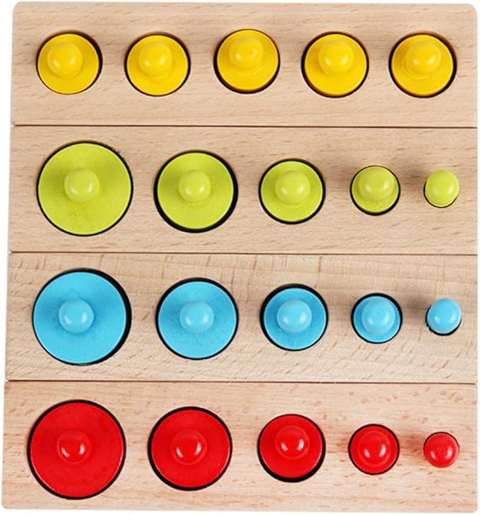 New Sky Enterprises Montessori Colored Knobless Cylinders with Fitted Container Socket Kids Wooden Blocks Shape & Color Recognition Material Toys (knobless cylinders)