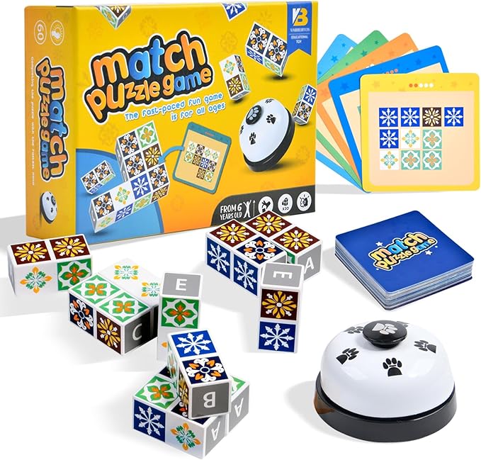 Wooden Match Puzzle Game Popular Board Games for Family Night, Pattern Matching Puzzle Game, Block Match Puzzles Building Cubes Educational Toys for Kids and Adults