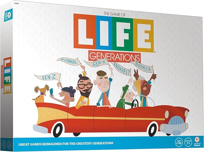 Joy for All The Game of Life Generations - Board Games for Seniors - New Generational Spaces - Big Easy to Read Action Cards for Older Adults with Low Vision - Memory Game Log - Activity for Elderly