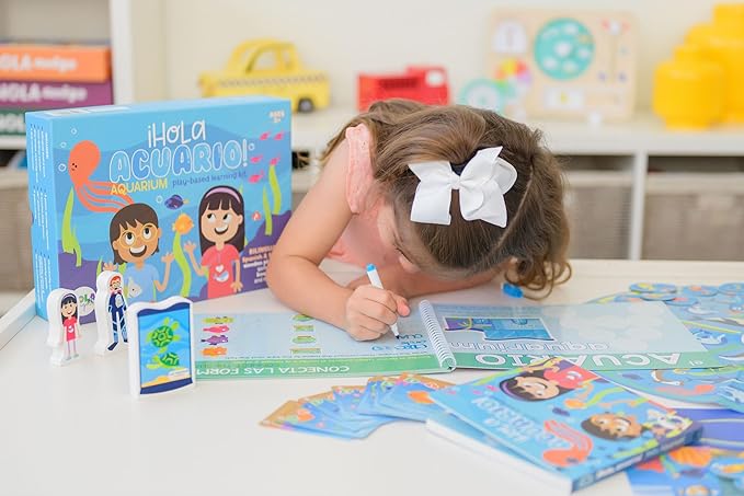 Hello, Aquarium! - ¡Hola, Acuario! | Includes Bilingual Book, Cards, Dry Erase Activity Book, Marker, and More | Interactive Learning Activities Spanish and English Educational Resources for Kids 3+