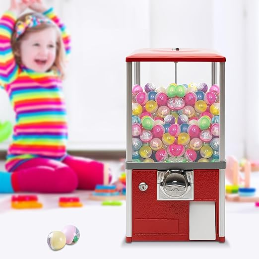 25 Cents Coin Operated Vending Machine, 20.87" Height Commercial Candy Gumball Machine Huge Load Capacity Candy Vending Machine, Big Capsule Vending Machine for 1.77-1.97in Ball Diameter (Red)