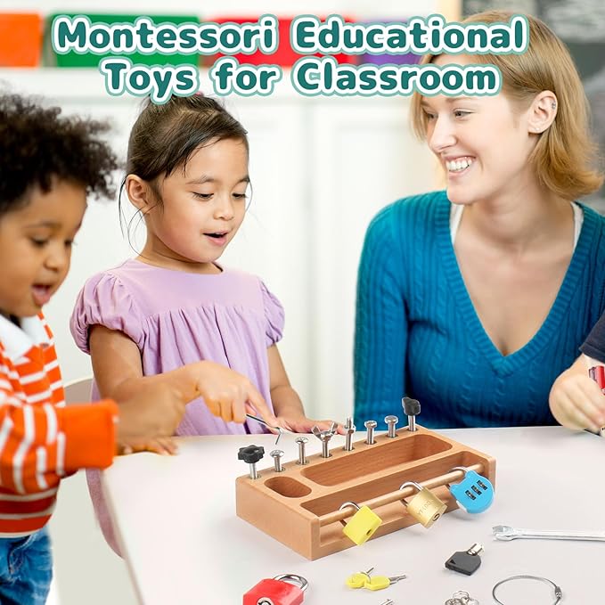 Montessori Screwdriver Board Set Lock and Key Toys Kids Tools Nuts and Bolts Montessori Toys for 3 4 5 Year Old Learning Practical Life Materials Fine Motor Skills Occupational Therapy Games