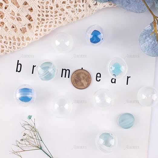 AUEAR, 50 Pack Translucent Small Round Capsules 1.1 Inch Vending Machine Empty Plastic Gumball Containers for Party Favor Prize