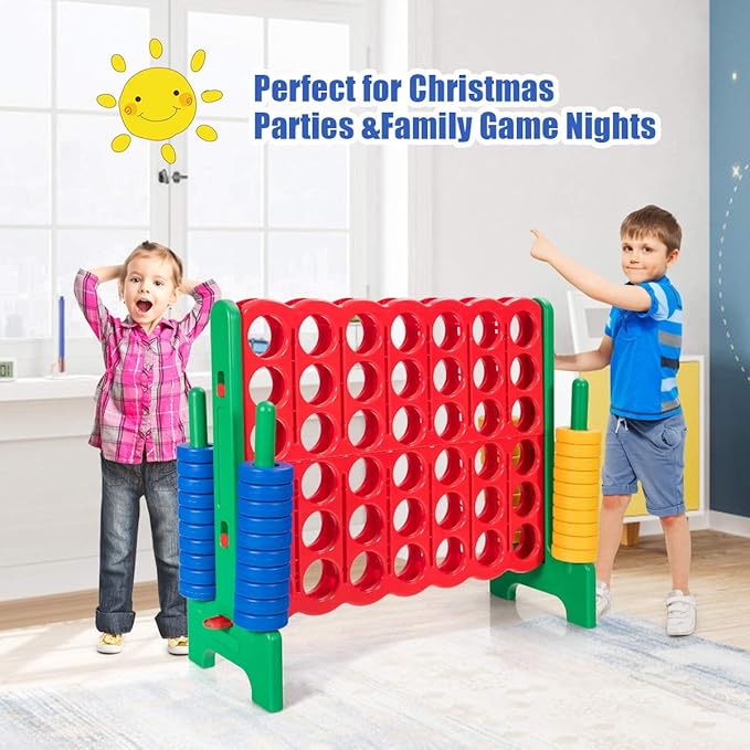 Costzon Giant 4-in-A-Row, Jumbo 4-to-Score Giant Game Set for Kids & Adults, Indoor Outdoor Yard Connect Game, 3.5FT Tall with 42 Jumbo Rings & Quick-Release Slider, Perfect for Family & Party Games
