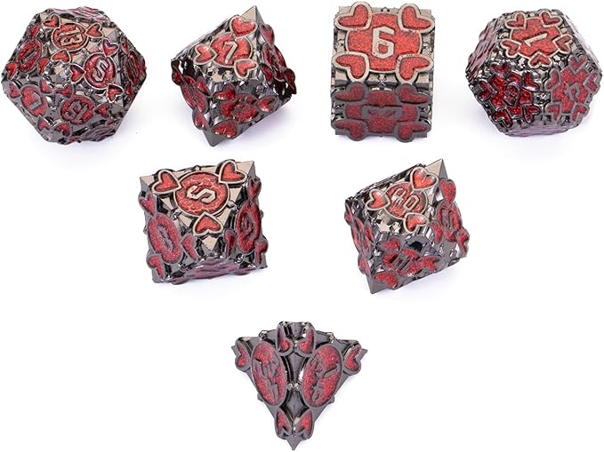 DND Metal Dice 7 pcs DND dice Set with Gift Box for Dungeons and Dragons MTR PRG Tabletop Games (Black-Red)