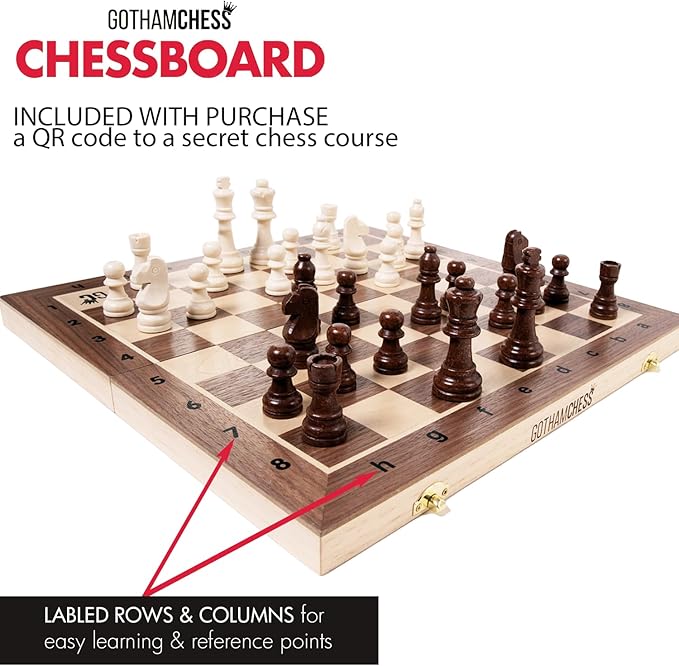 GothamChess Board- Foldable, Magnetic Pieces, Quality Wood, Fitted Storage, Includes Course by International Master Levy Rozman