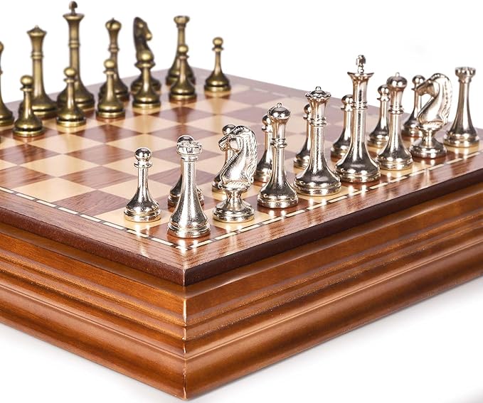 AMEROUS Wooden Chess Board Set with Pieces Storage for Adults Kids, 12.5 Inch Chess Set with Metal Pieces, Unique Chess Game for Tournament Professional Beginner