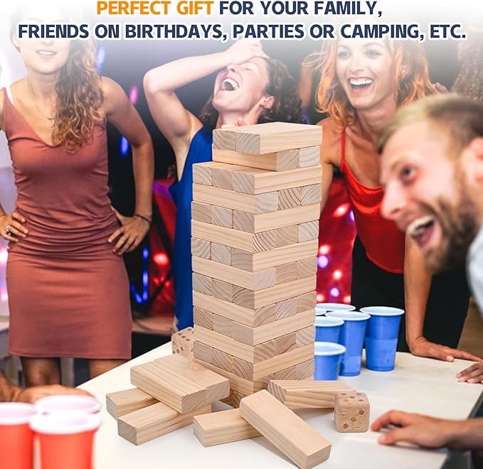 Giant Tumble Tower Games for Kids and Adults 57 Blocks New Zealand Pine Wooden Blocks Stacking to Over 4.2FT Family Games for Indoors Outdoors Yard Games for Family