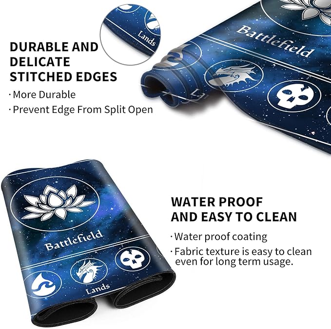 MTG Playmat Stitched with Magic Zone for MTG Card Game Playing, Commander Board Game Desk Mat Duel Mat Card Battles Binder Deck 24x14inches for Beginner, Galaxy Blue Mana