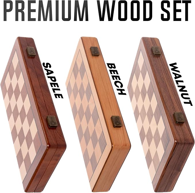 Chess Armory Wooden Chess Set 15 Inch - Premium Walnut Wood Handcrafted Game Board for Adults and Kids with Extra Queen Pieces and Storage Box - Ideal for Home and Travel - Non-Magnetic