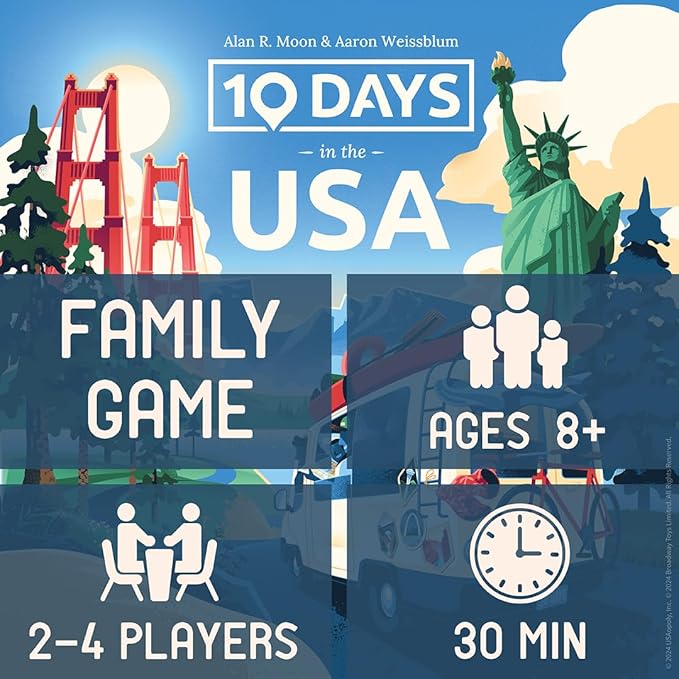 10 Days in The USA | Family Road Trip Board Game for All Ages | Designed by Alan Moon - Designer of Ticket to Ride | 2-4 Players | 30 Min | Ages 8 and Up