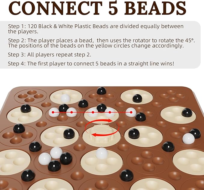 Magnet Game, Magnetic Game Chess, Board Games for Kids 6-8-12, 2 in 1 Multiplayer Family Board Games, Magnet Chess Games with 36 Magnetic Pieces, Connect 5 Piece with 120 Plastic Pieces (Brown)