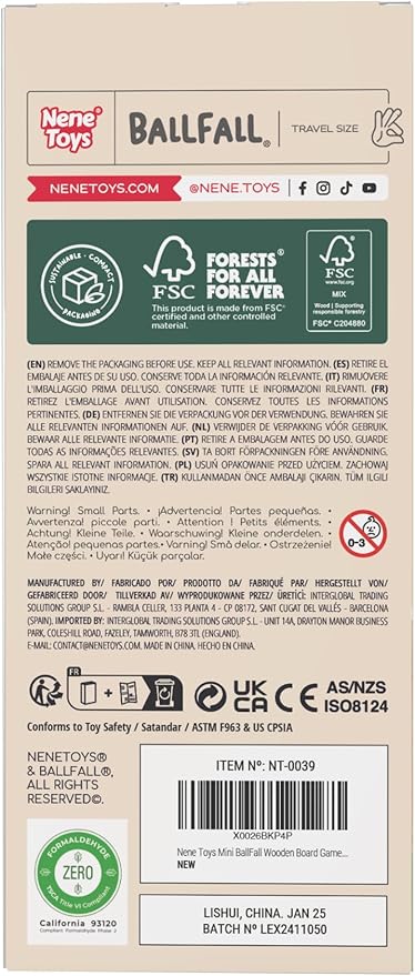 Nene Toys BALLFALL - Montessori Wooden Board Game for Kids Ages 3-9 – Educational Toy for Fine Motor Skills & Logical Thinking – Classic Family Tower Game with Colorful Sticks, Dice & Cards