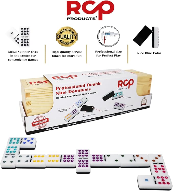 Dominos Set for Adults – Professional Double 9 Dominoes Set of 55 Tiles, Metal Spinner, Classic and Travel Board Game with Wood Case Juegos de Mesa (Black)